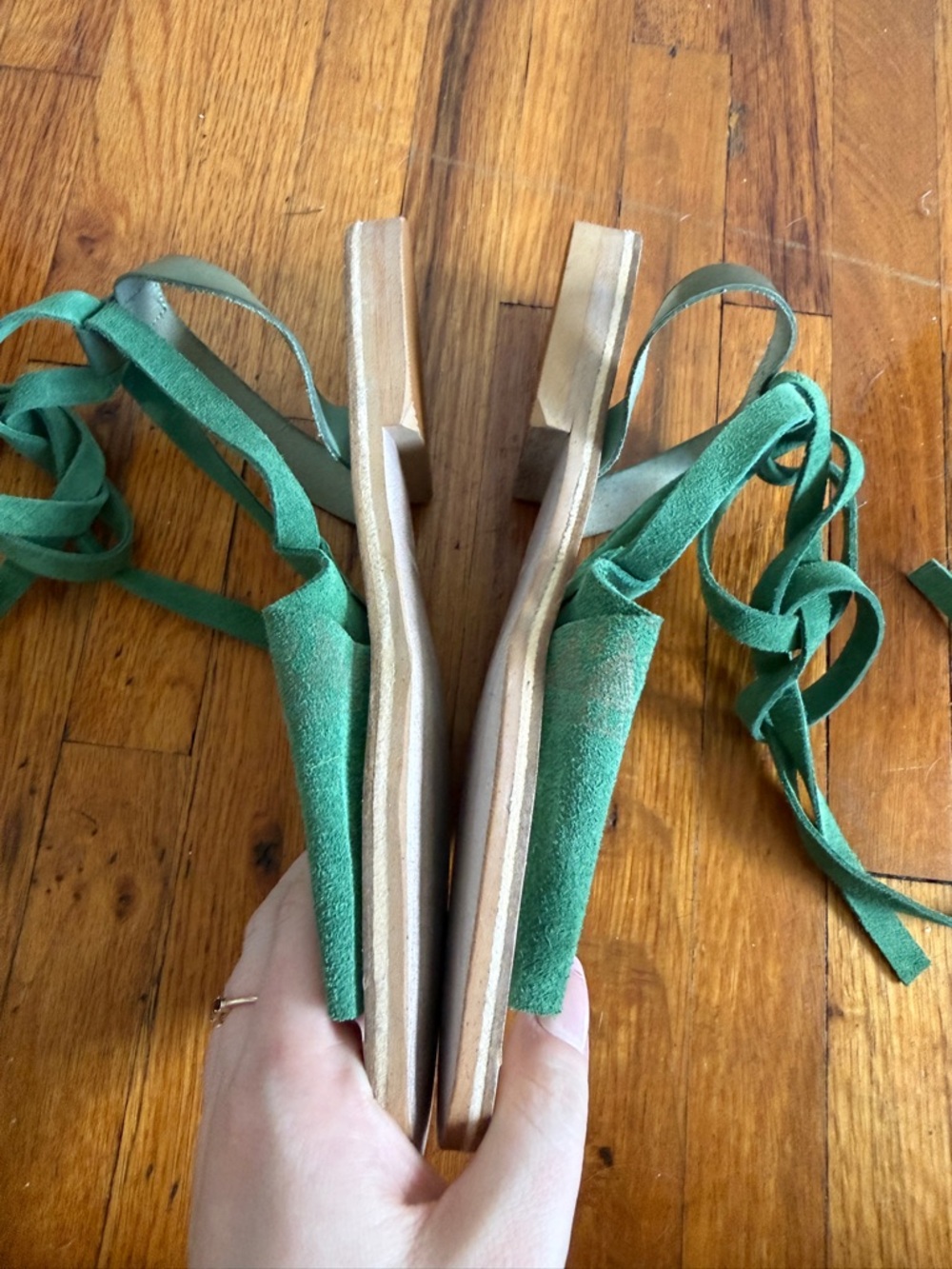 Anthropologie Green Suede Lace-Up Sandals - Picture 5 of 7